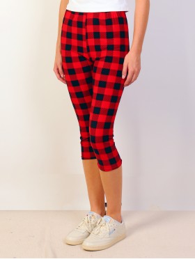 Buffalo Plaid Print Stretchy Capri Legging